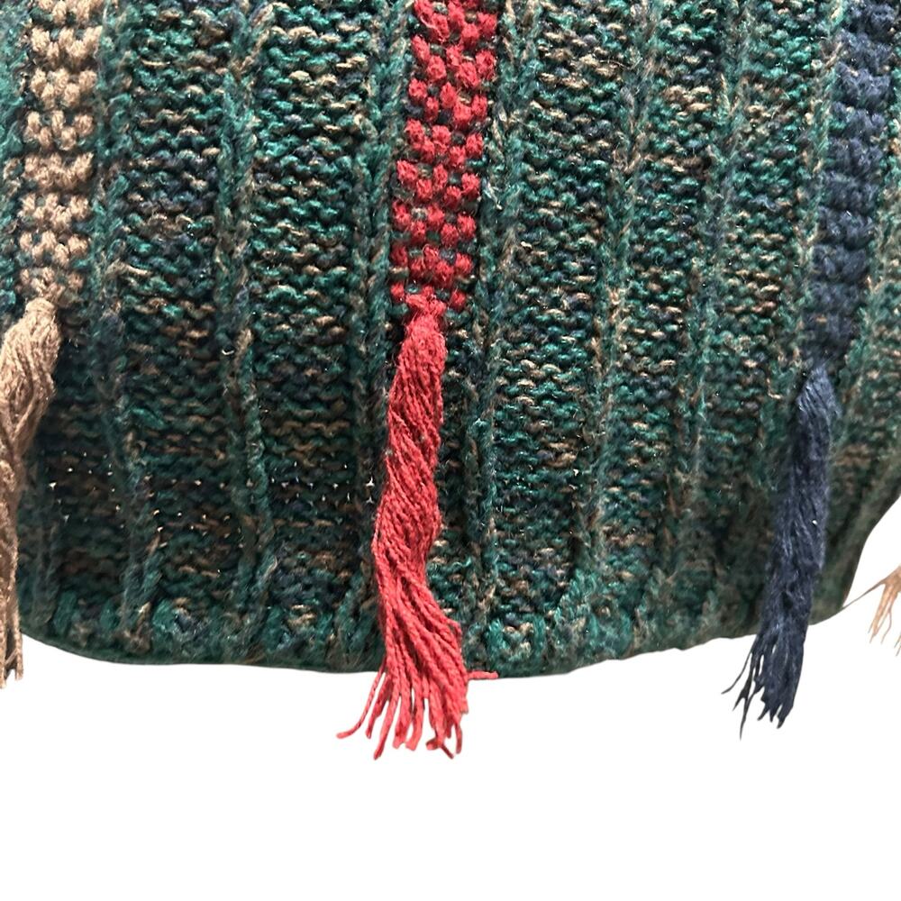 Vintage 90s Green Stripe Ramie Tassel Sweater Vest Cottagecore M Grandpacore - Picture 15 of 16
